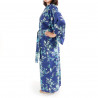 Japanischer blauer Baumwoll-Kimono, SAKURA PEONY, Pfingstrose und Kirschblüten