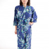 Japanischer blauer Baumwoll-Kimono, SAKURA PEONY, Pfingstrose und Kirschblüten
