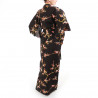 kimono giapponese yukata in cotone nero, KINUME, fiori di prugna dorata