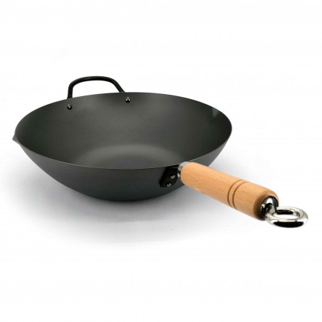 Wok in acciaio con manico in legno 33 cm