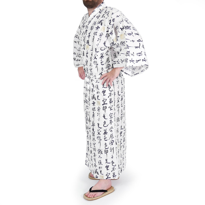 Japanese traditional white cotton yukata kimono HANNYA sutra for men