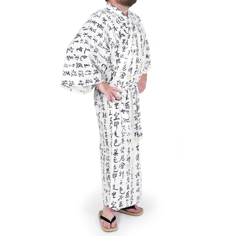 Japanese traditional white cotton yukata kimono HANNYA sutra for men