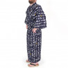 kimono yukata traditionnel japonais bleu en coton sutra HANNYA pour homme
