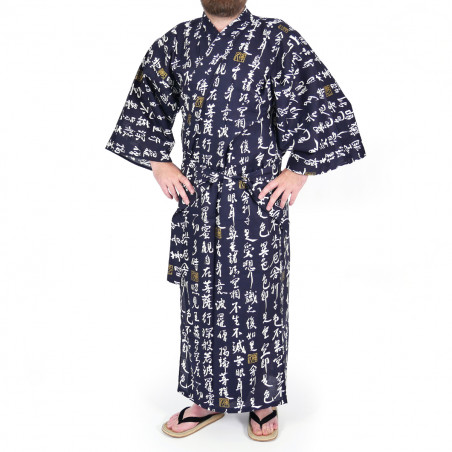 Kimono negro japonés para hombre., SENSU, abanicos de oro