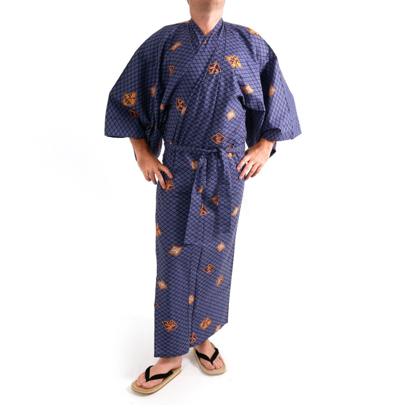 japanischer herren blauer Yukata – Kimono, DIAMOND, Diamanten und Kanji