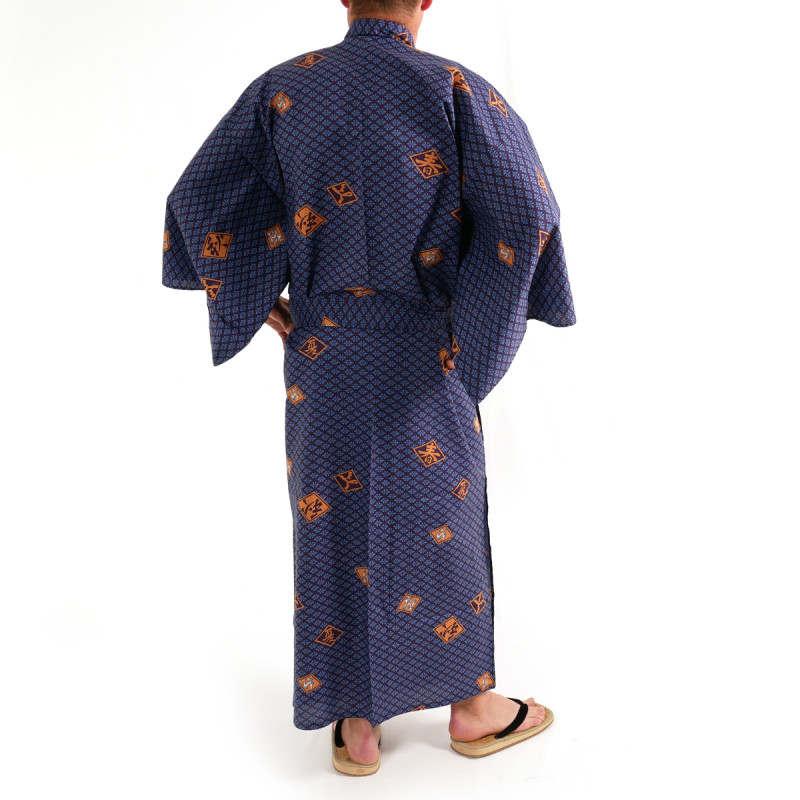 japanischer herren blauer Yukata – Kimono, DIAMOND, Diamanten und Kanji