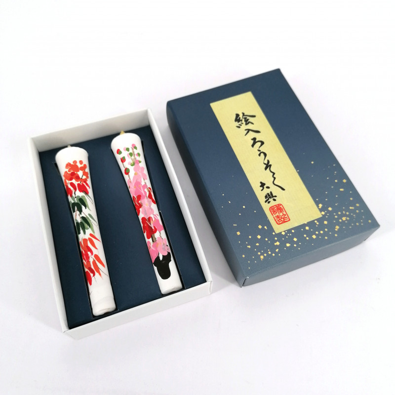 Lot de deux bougies blanches japonaises peintes à la main, SHIRO KYANDORU