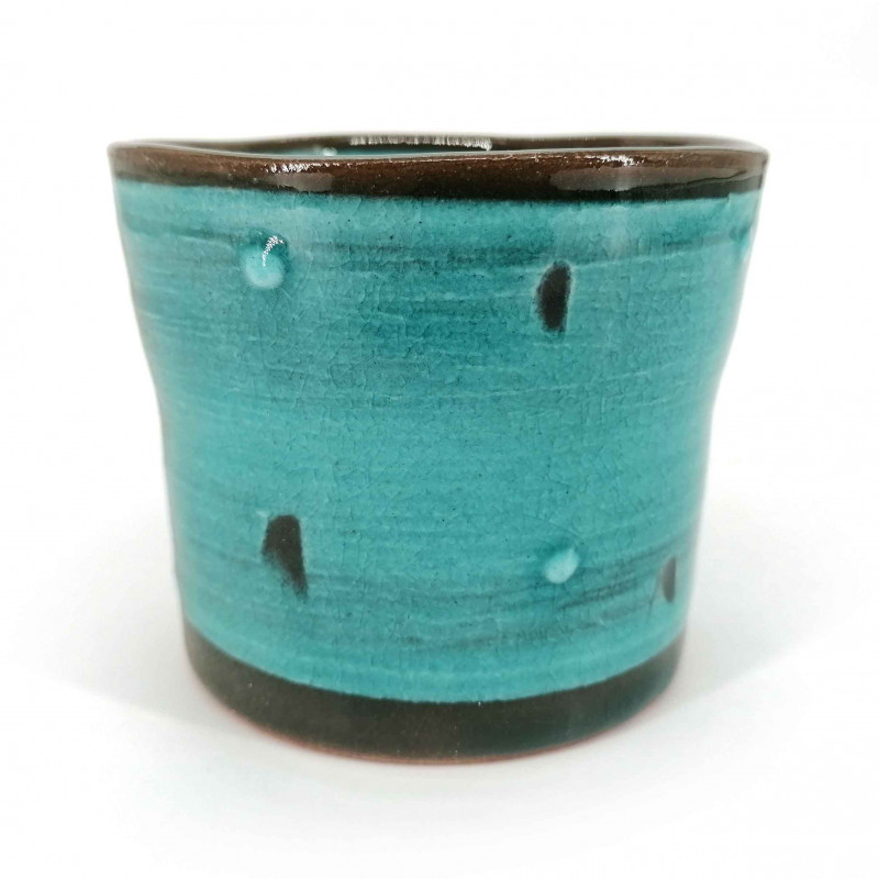 Japanese large ceramic tea cup, frosted blue, KYUSAI POINTO