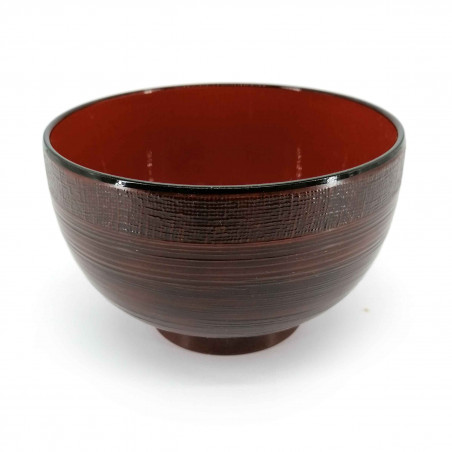 Soup bowl, wood effect, red interior, KI NO KOKA