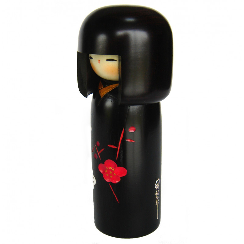 muñeca de madera japonesa - kokeshi, SACHI NO HANA, negro