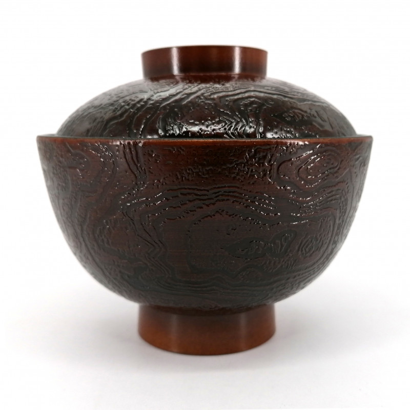 Soup bowl, wood effect, red interior, KI NO KOKA