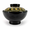 Lacquered soup bowl with lid, black and golden geometric patterns, HANA JIOMETORI