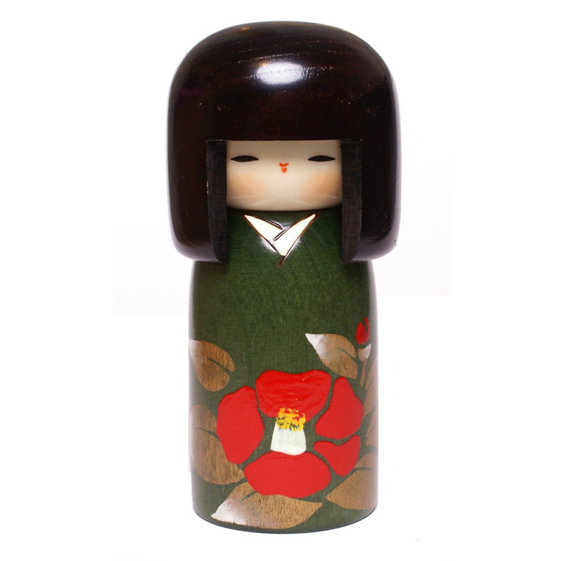 muñeca de madera japonesa - kokeshi, TSUBAKI, camelia