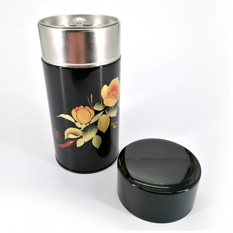 Boîte à thé japonaise en métal, HONKIN TSUBAKI, noire