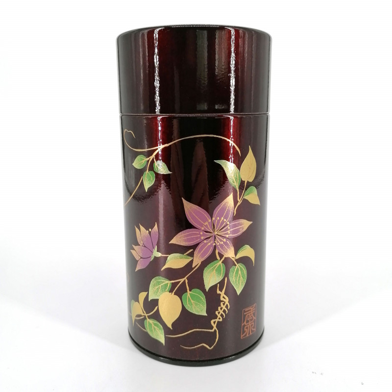 Caja de té japonesa de metal, HONKIN TESSEN, Color burdeos, hecha en Japón