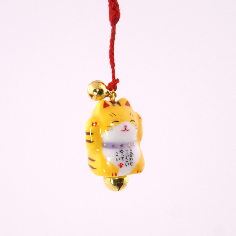 Gancho gato decorativo japonés para telefono, MANEKINEKO, amarillo