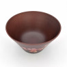 Japanese rice bowl in dark cedar wood with lacquered maple leaves pattern, NATSUME