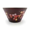 Japanese rice bowl in dark cedar wood with lacquered maple leaves pattern, NATSUME