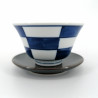 Japanese blue checkered ceramic cup and gray saucer