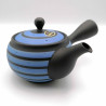 Théière japonaise tokoname kyusu, GYO, noir et lignes bleues