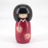 Poupée japonaise kokeshi violette motif chrysanthèmes sauvages, NOGIKU