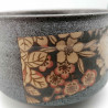 Bol japonais pour cérémonie du thé en céramique, KURO FURURU, noir et fleurs
