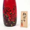 Japanische rote Kokeshi-Puppe mit rotem Rosenmuster, BENI BARA