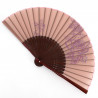 Éventail japonais rose en polyester et bambou motif roses, BARA, 20.5cm