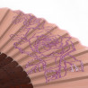 Japanese pink polyester and bamboo fan with roses pattern, BARA, 20.5cm