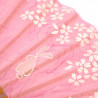 Rosa japanischer Fächer aus Polyester und Bambus mit Hasen- und Kirschblütenmuster, USAGI SAKURA, 19,5cm