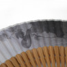Japanese black fan in polyester and bamboo with gourds pattern, HYOTAN, 22cm