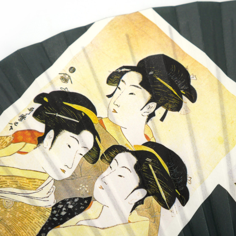 Ventaglio giapponese grigio in carta e motivo di bambù Stampe giapponesi Ukiyo-e, UTAMARO, 22,5 cm