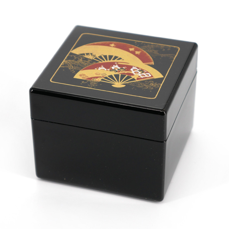 Caja de almacenamiento japonesa de resina negra con patrón de abanico, SENMEN, 8x8x6.5cm