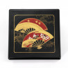 Boîte de rangement japonaise noire en résine motif éventails, SENMEN, 8x8x6.5cm