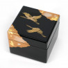 Boîte de rangement japonaise noire en résine motif grues japonaises, SHOKAKU, 8x8x6.5cm