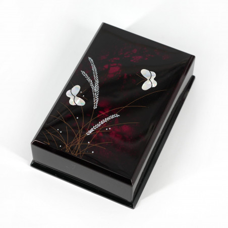 Espejo de bolsillo japonés redondo de resina negra con motivo de mariposa,  CHO, 7cm