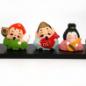 Set de figurines les 7 dieux du bonheur en céramique support noir, SHICHIFUKUJIN, 3.5 x 22xm 