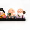 Set de figurines les 7 dieux du bonheur en céramique support noir, SHICHIFUKUJIN, 3.5 x 22xm 