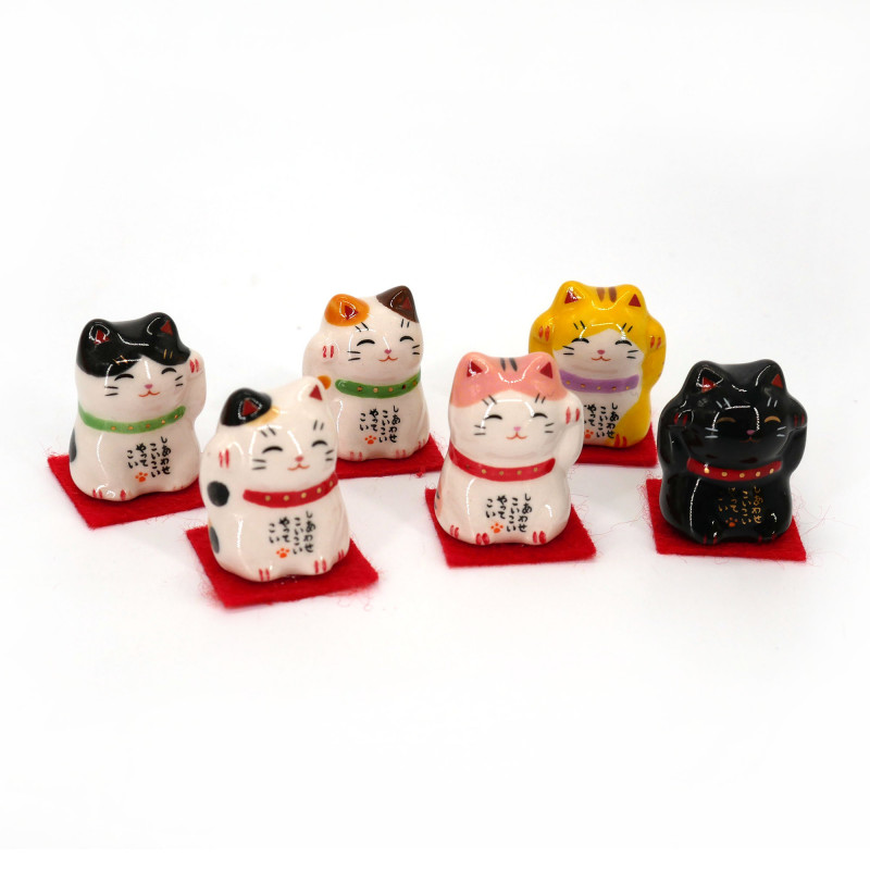 Set von 6 japanischen Katzen, MANEKINEKO, glücksbringer