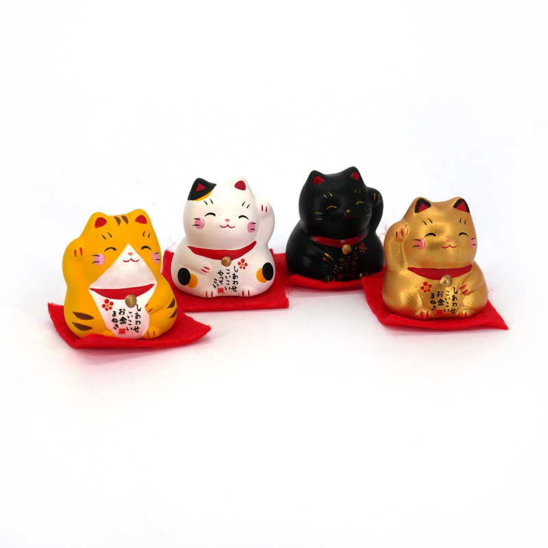 Set mit 4 japanischen Manekineko-Glückskatzen, YONEKO, 3 cm