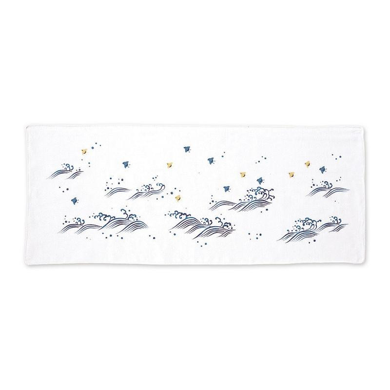 Asciugamano piccolo in cotone giapponese con motivo a piviere blu, NAMICHIDORI, 34 x 88 cm