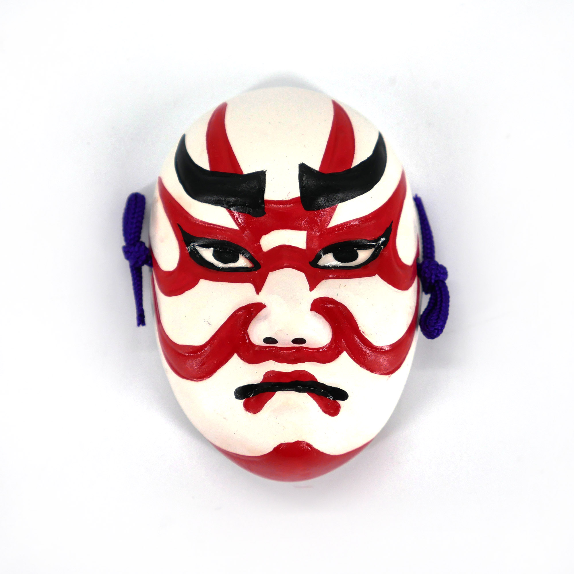 Mini noh mask representing a traditional and red ceramic make-up, KUMADORI, 5.4 cm