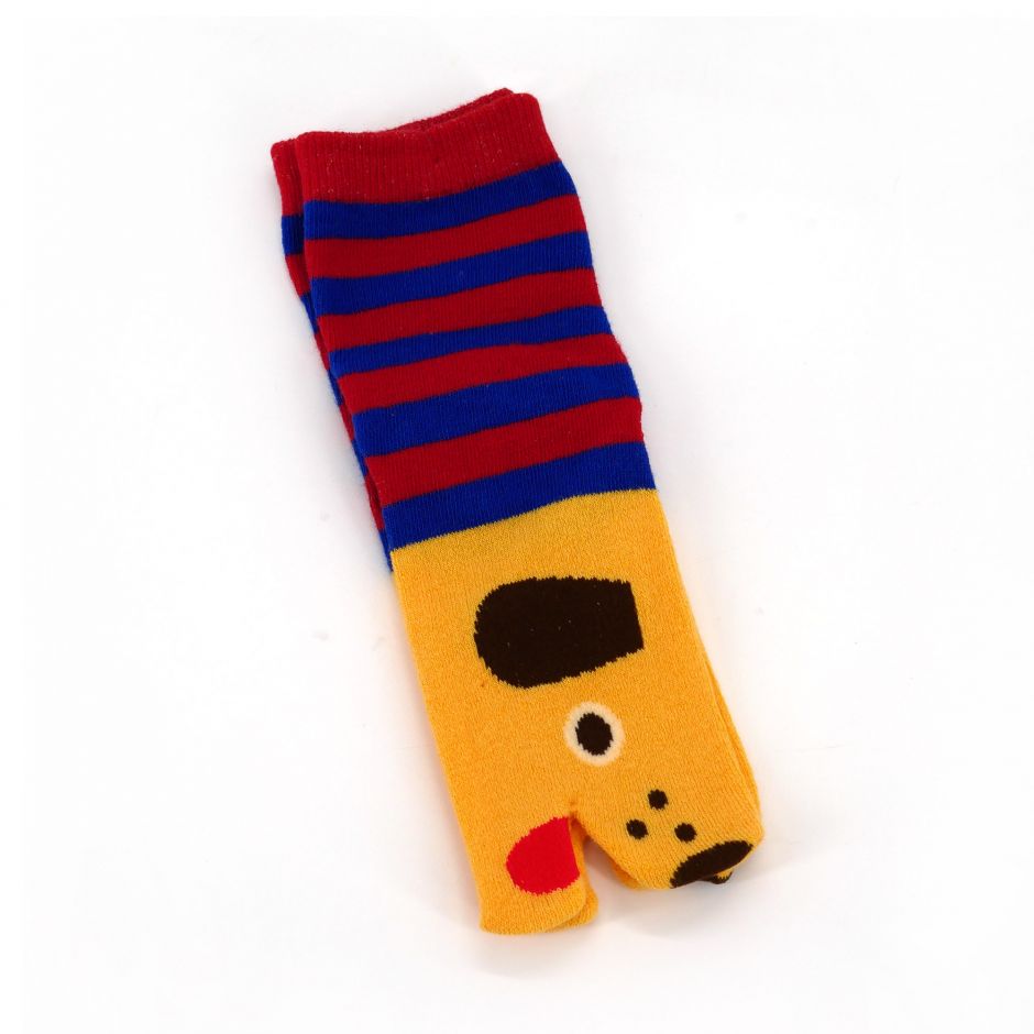 Japanese cotton tabi socks for children yellow dog head pattern