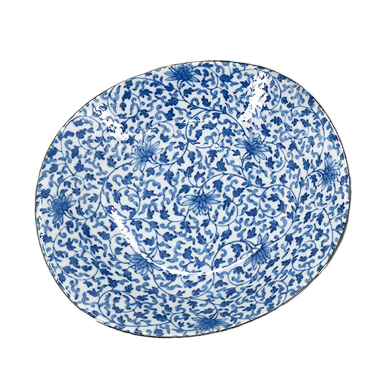 Satz von 5 japanischen runden Platten , AIE KAWARI, blau und weiß