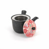 théière traditionnelle japonaise en céramique noire, KOUME, fleurs rouges