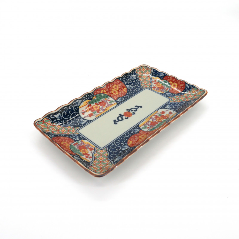 japanese rectangular sushi plate, KOIMARI, blue and red