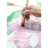 Arazzo di canapa beige dipinto a mano con loto e ninfee, HASUMI NO ASA, 45x120cm 