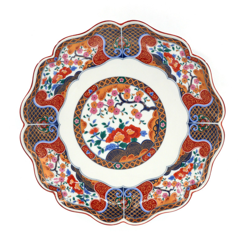 Grande piatto con motivi floreali in ceramica colorata, HANA