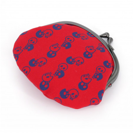 Japanese red cotton wallet with skulls pattern, SKULLHEAD, 11cm