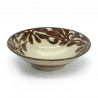 Japanische beige Ramenschale aus Keramik, SHITO, rostfarbenes Blattmuster